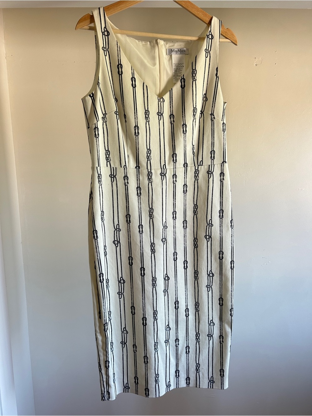 MaxMara Cream Dress with Navy Chain-Stripe Pattern